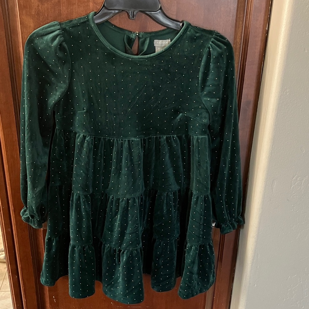 Tahari Green Velvet Kids Dress with Gold Accents